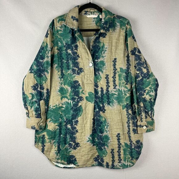 Soft Surroundings Tops - Soft Surroundings Floral Tunic Top Womens XL Long Sleeve Gauzy Cotton Relaxed
